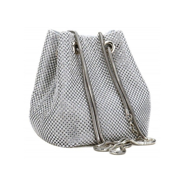 Gorgeous boutique full rhinestone mini drawstring evening crossbody satchel NWT - Picture 3 of 13